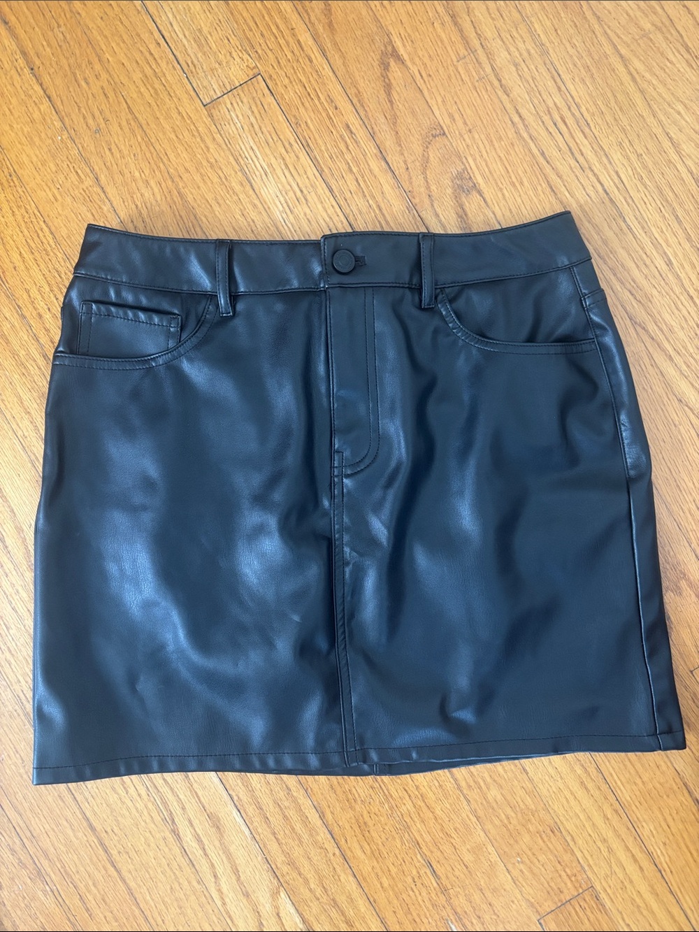 DKNY Black Faux Leather Mini Skirt
